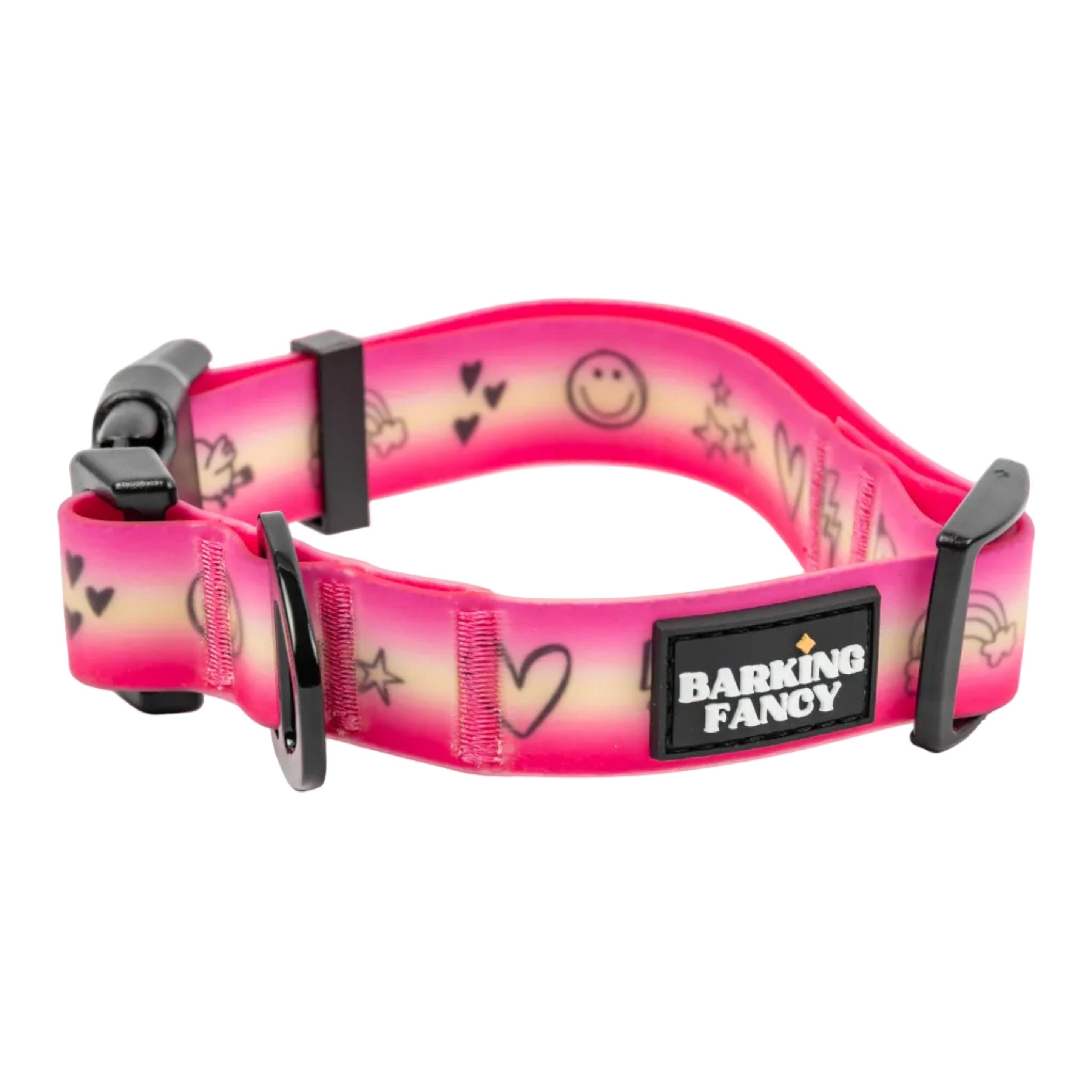 Doodles Print Waterproof Dog Collar - Pink Gradient