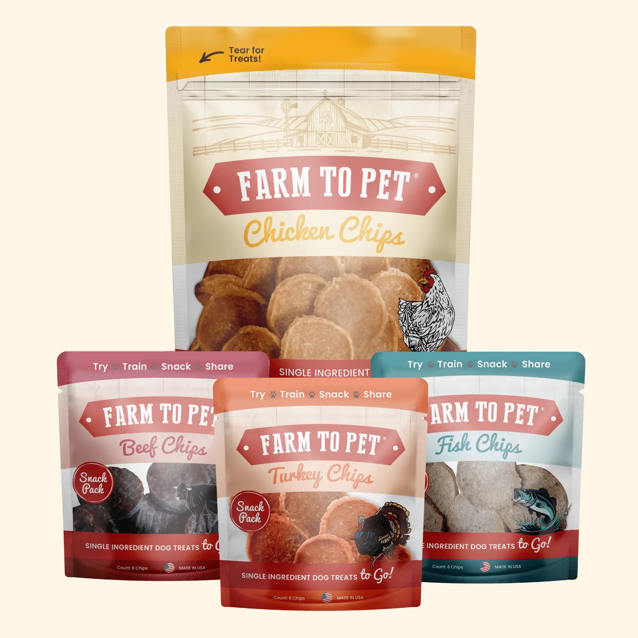 Puppy Packs 'n Snacks Dog Treat Starter Pack | Single-Ingredient Training Treats Farm To Pet