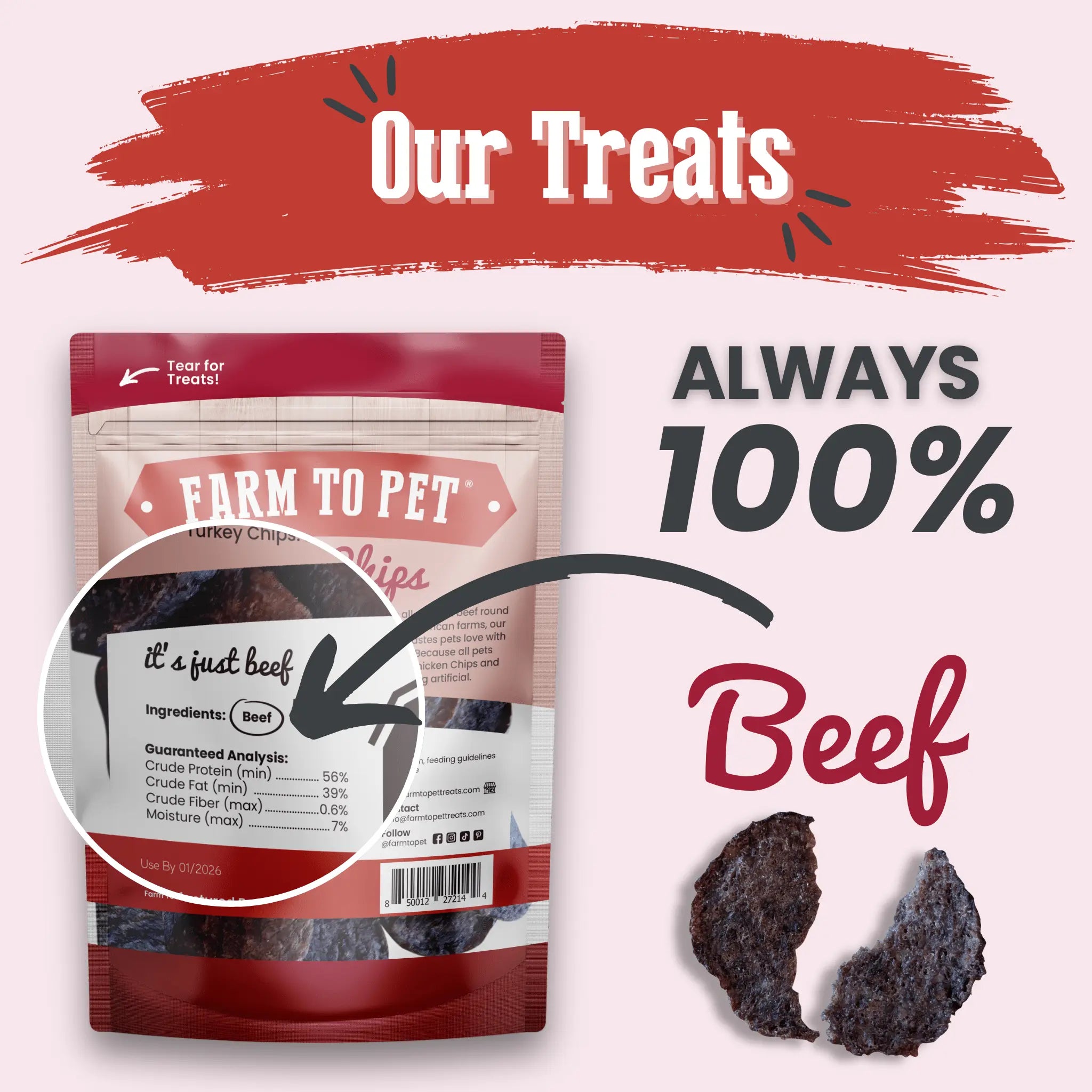 Beef Chips Dog Treats | Single-Ingredient Healthy Treats for Dogs Farm To Pet