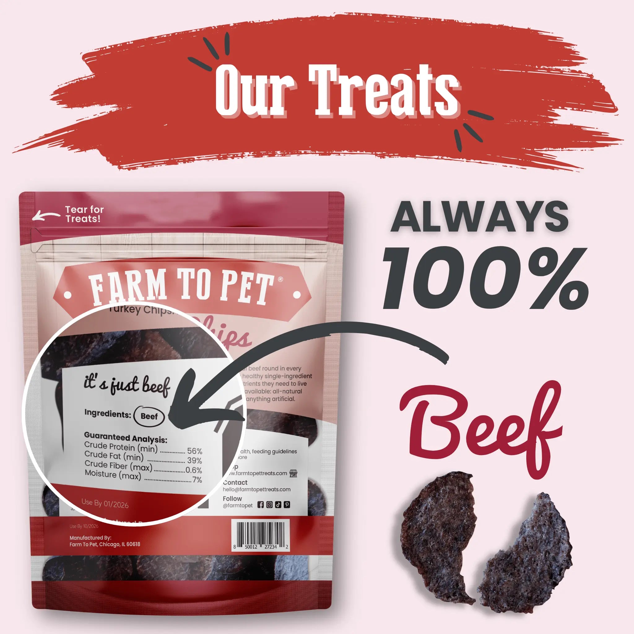 Beef Chips Dog Treats | Single-Ingredient Healthy Treats for Dogs Farm To Pet