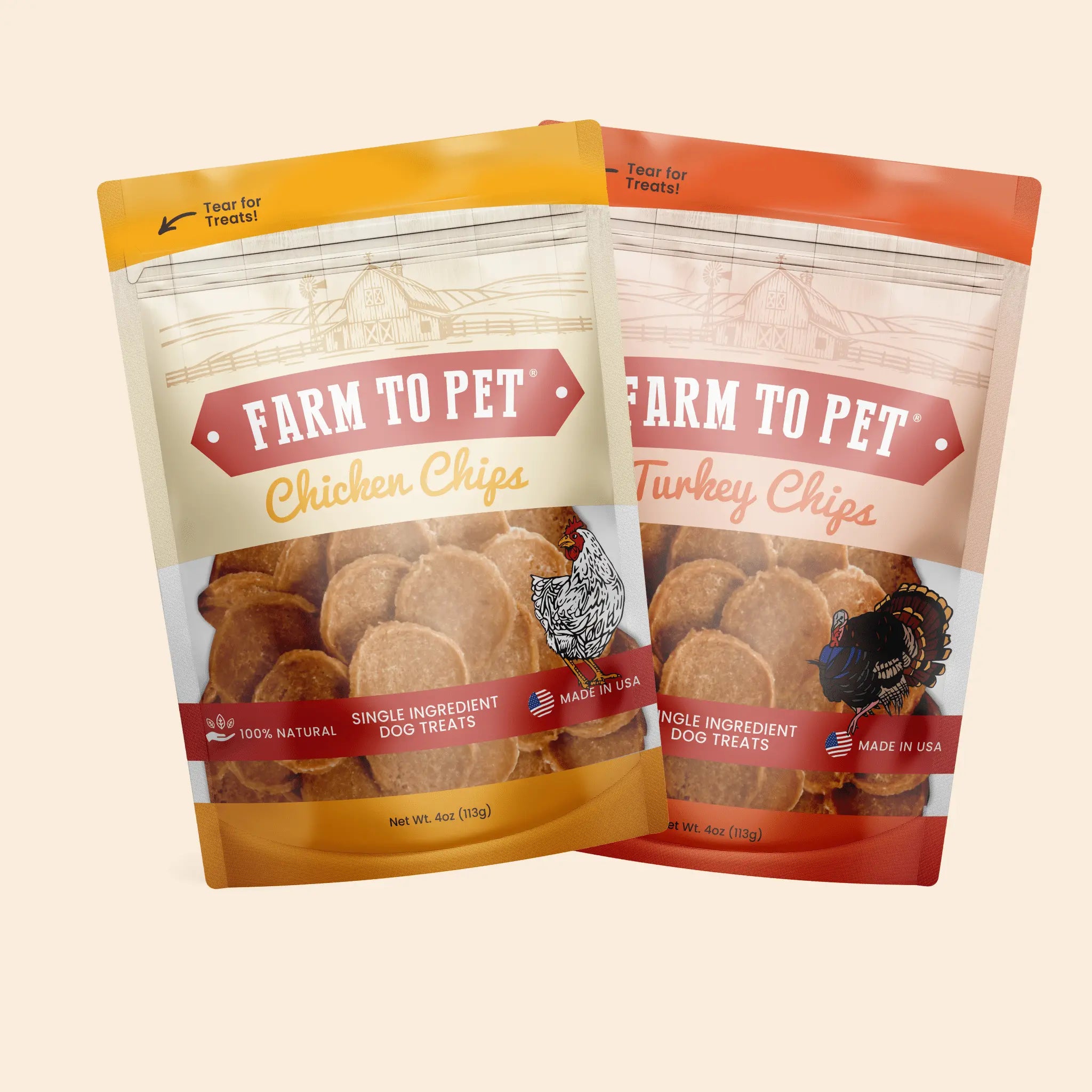 Turkey & Chicken Chip Dog Treat Duo | Single-Ingredient Poultry Treats for Dogs Farm To Pet