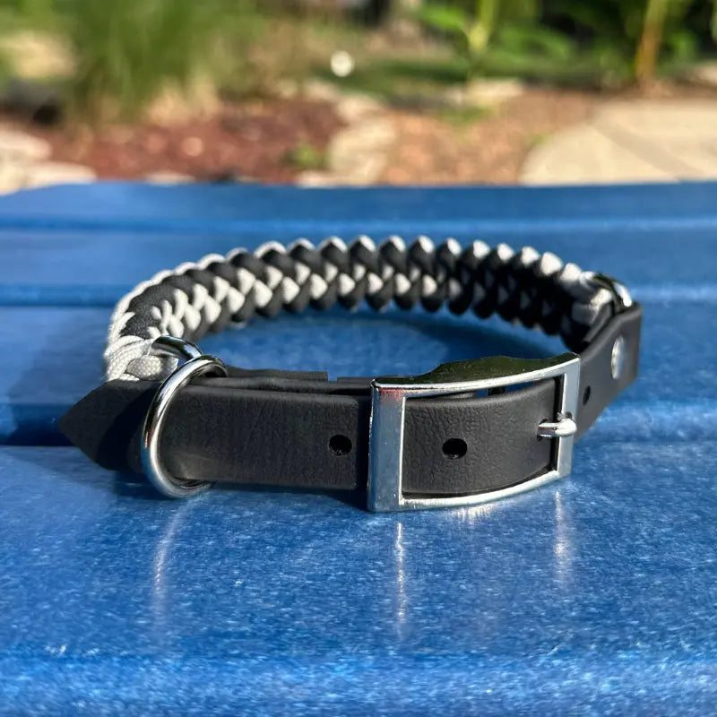 Fishtail Hand Braided Dog Collar in Black & Smoke Pawsh Pup Co.