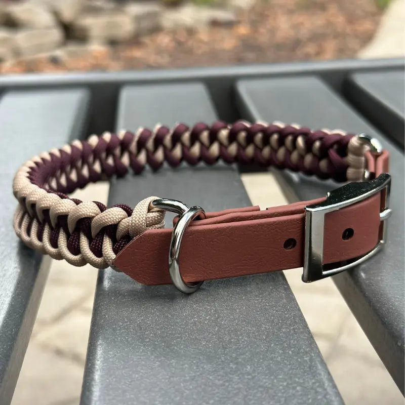 Fishtail Hand Braided Dog Collar in Burgundy & Cream Pawsh Pup Co.