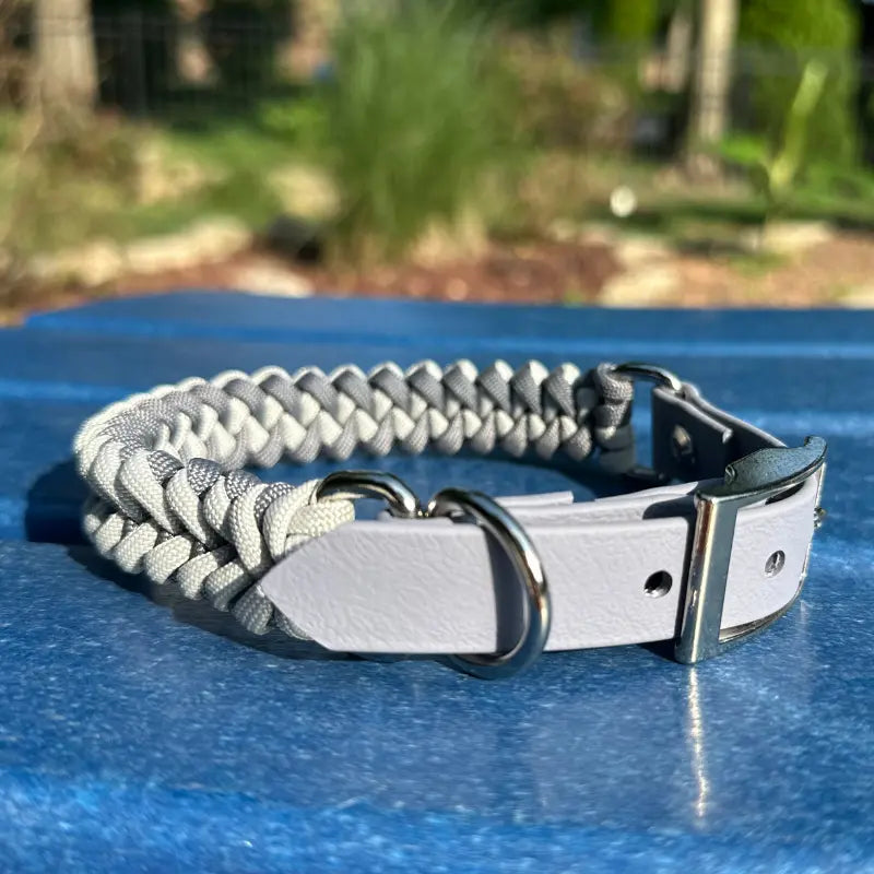 Fishtail Hand Braided Dog Collar in Graphite & Smoke Pawsh Pup Co.