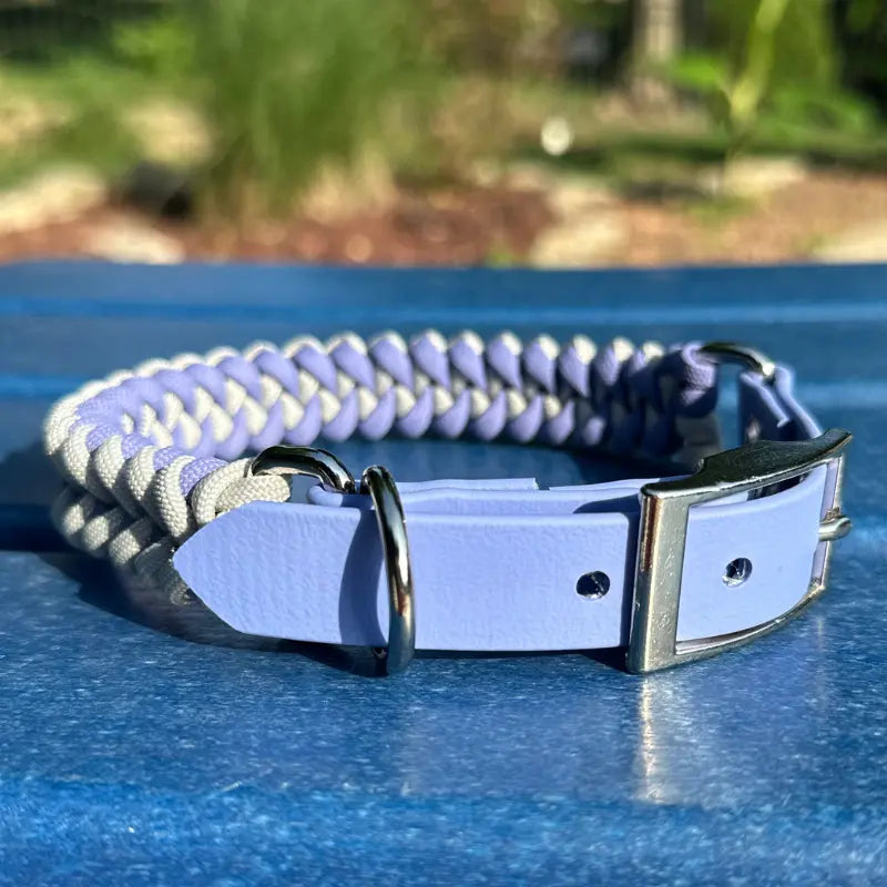 Fishtail Hand Braided Dog Collar in Lavender & Smoke Pawsh Pup Co.