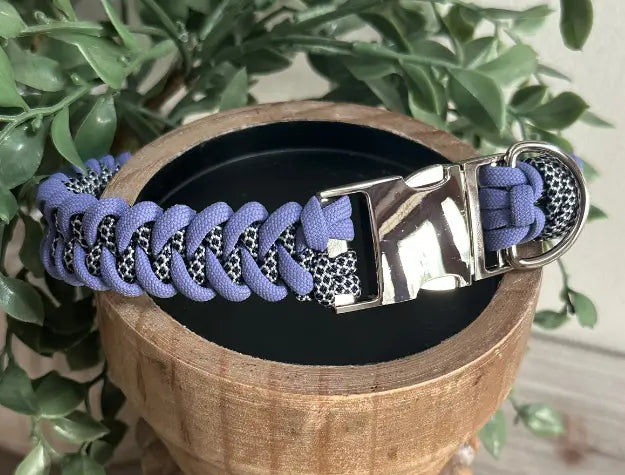 Fishtail Braid in Lavender & Silver Diamond - Handmade Dog Collar Pawsh Pup Co.