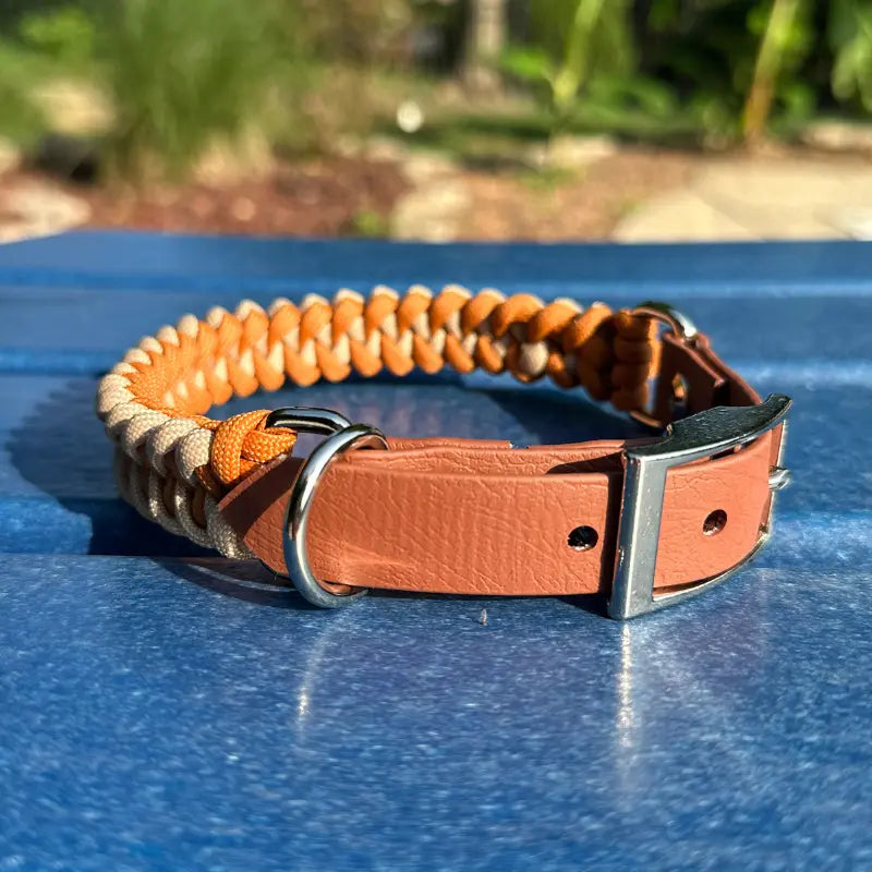 Fishtail Hand Braided Dog Collar in Mustard & Light Tan Pawsh Pup Co.