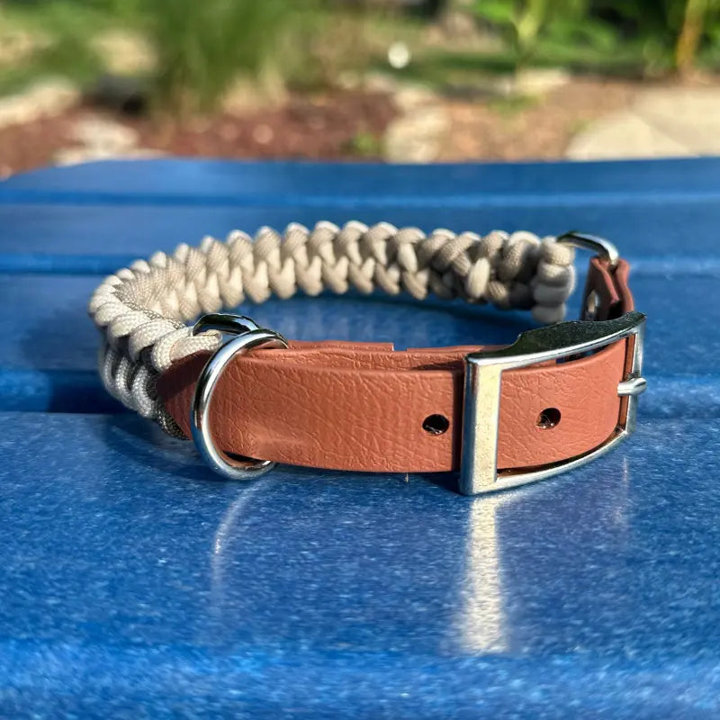 Fishtail Hand Braided Dog Collar in Tan & Cream Pawsh Pup Co.