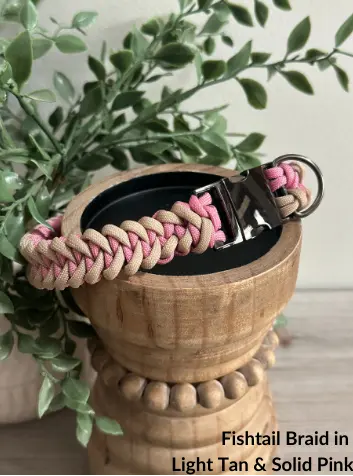 Fishtail Braid in Pink & Light Tan - Handmade Dog Collar Pawsh Pup Co.