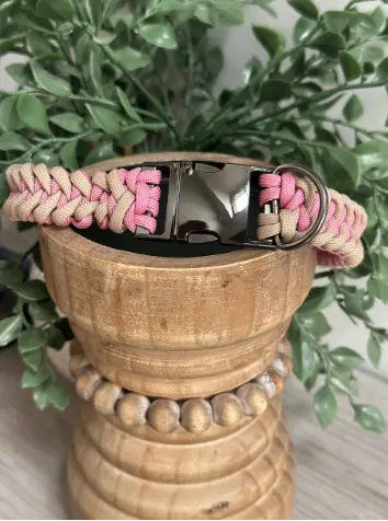Fishtail Braid in Pink & Light Tan - Handmade Dog Collar Pawsh Pup Co.