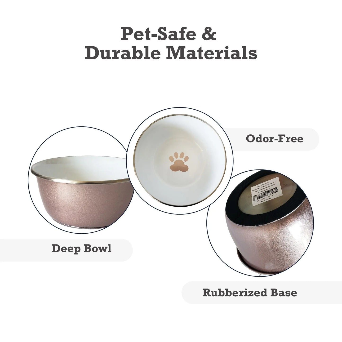 Deep Dog Bowl with Paw Print Design – Stainless Steel Bowl, Ideal for Small, Medium to Large Dogs – Rose Gold American Pet Supplies