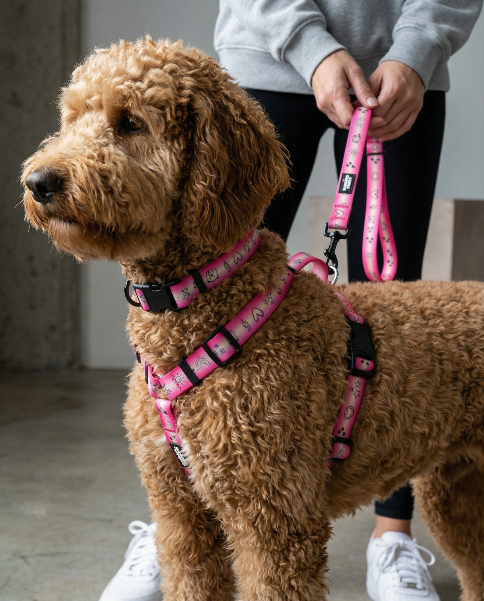 Doodles Print Waterproof Dog Harness - Pink Gradient