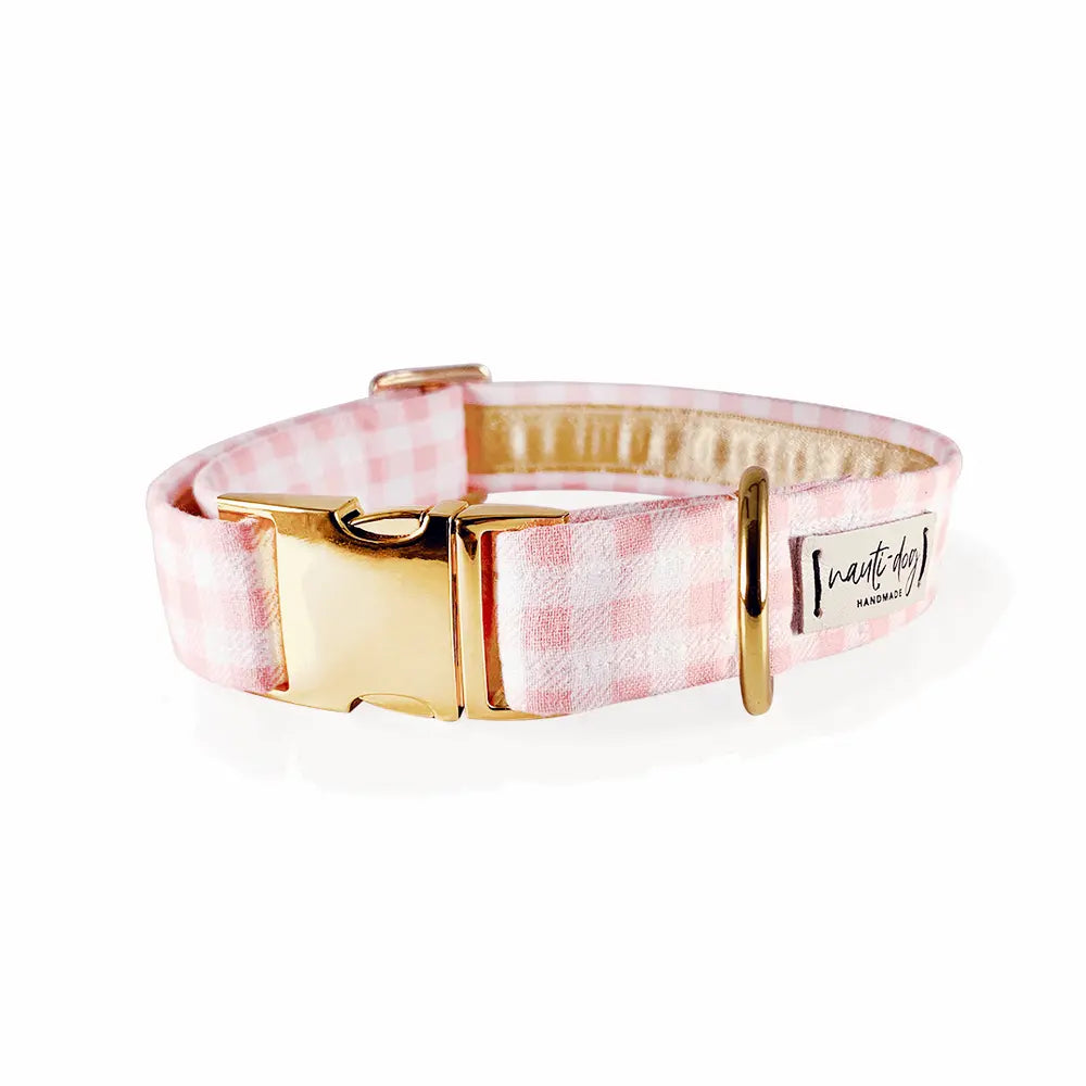 Gingham Pink Girly Summer Plaid Check Buckle & Martingale Dog Collar Nauti-dog Handmade