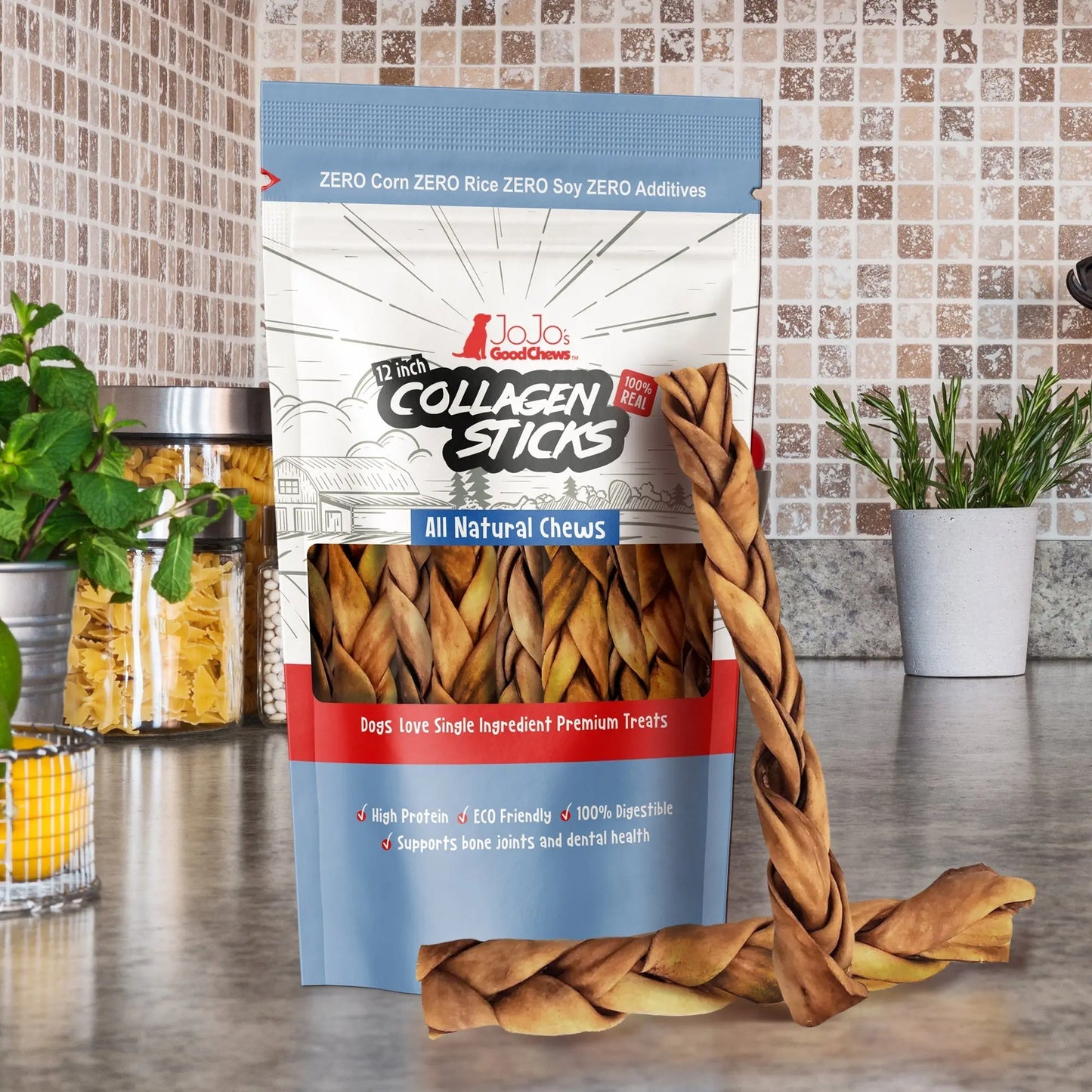 Braided Collagen Stick Dog Treats for Joint Health - 12-Inch Standard (4-Pack) American Pet Supplies