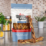 Braided Collagen Stick Dog Treats for Joint Health - 12-Inch Standard (4-Pack)