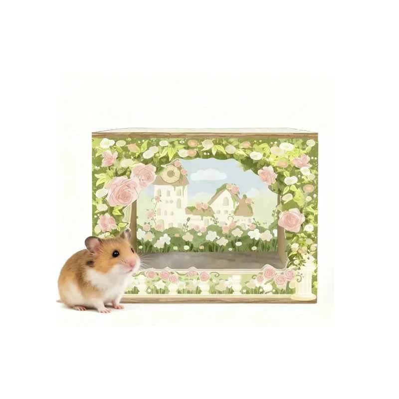 Original Design Eco-Friendly Solid Wood Spring-Themed Large Hamster Hide Small Animal Cage