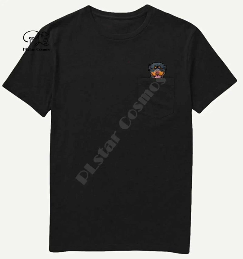 RottweilerMiddleHand In Pocket T Shirt Dog Lovers Black Cotton Men Made in USA Cartoon t shirt men Unisex New Fashion tshirt