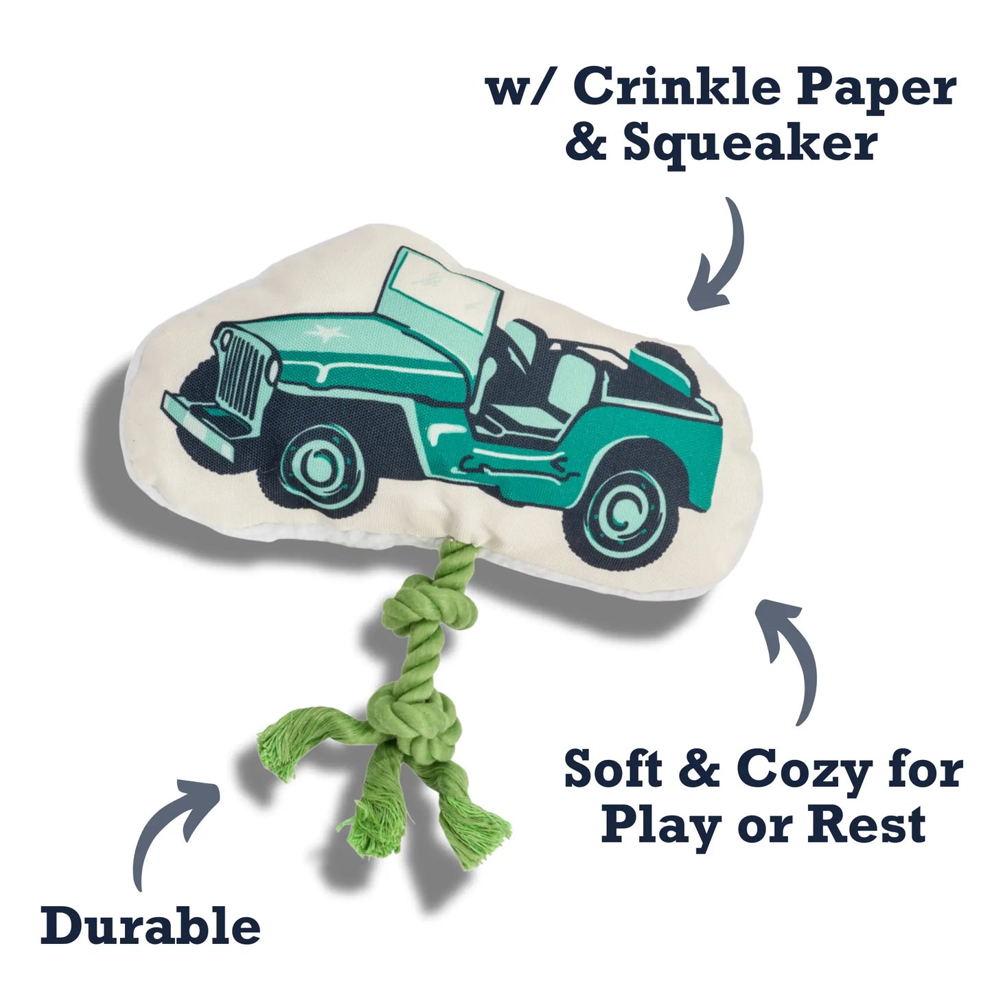 Country Living Retro Army Jeep with Squeaker & Crinkle Paper Plush Dog Toy American Pet Supplies