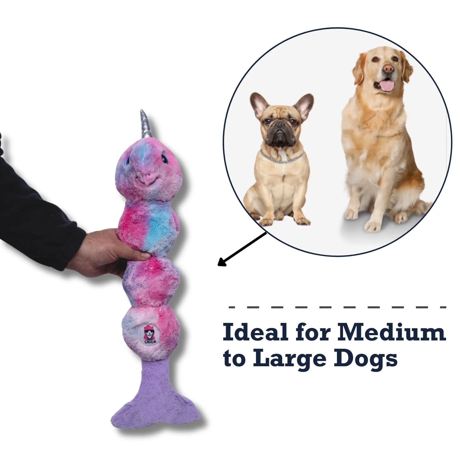 Tie Dye Skinny Narwhal Magical Creature Plush Dog Toy – with Squeaker & Crinkle Paper for Fun Play American Pet Supplies