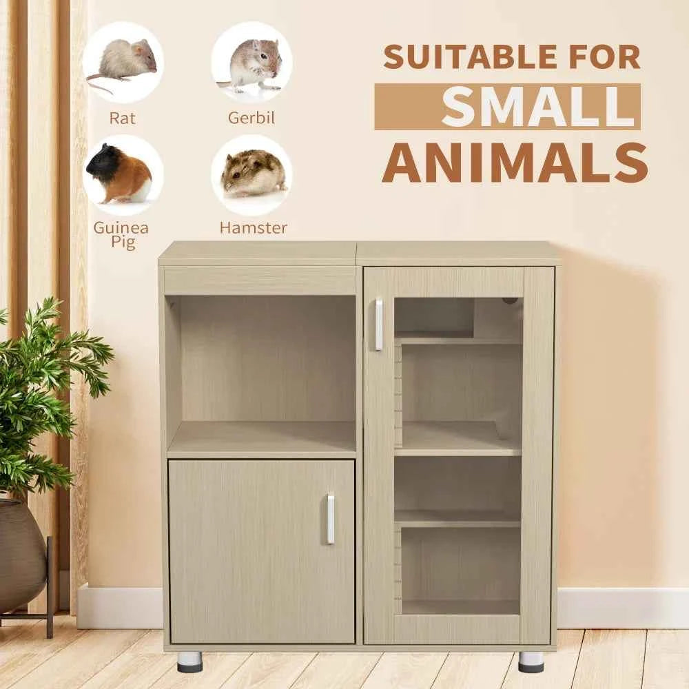Hamster Cage, Small Animal Cage for Chinchilla/Rat, 4-Tier Guinea Pig Cage Wood with Acrylic Windows, Storage Cabinet