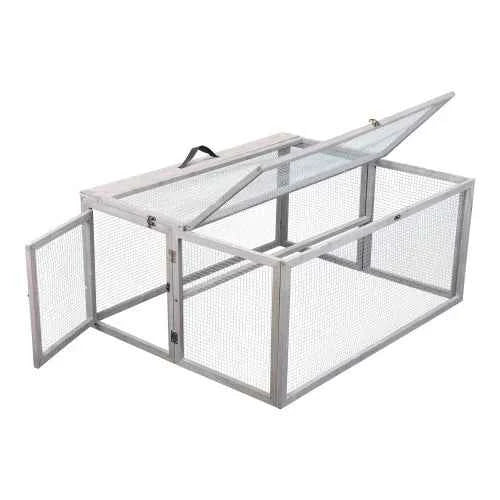 Portable Grey FCJ Folding Rabbit Hutch Wooden Guinea Pig Runway with Perch Pole Outdoor Animal Cage