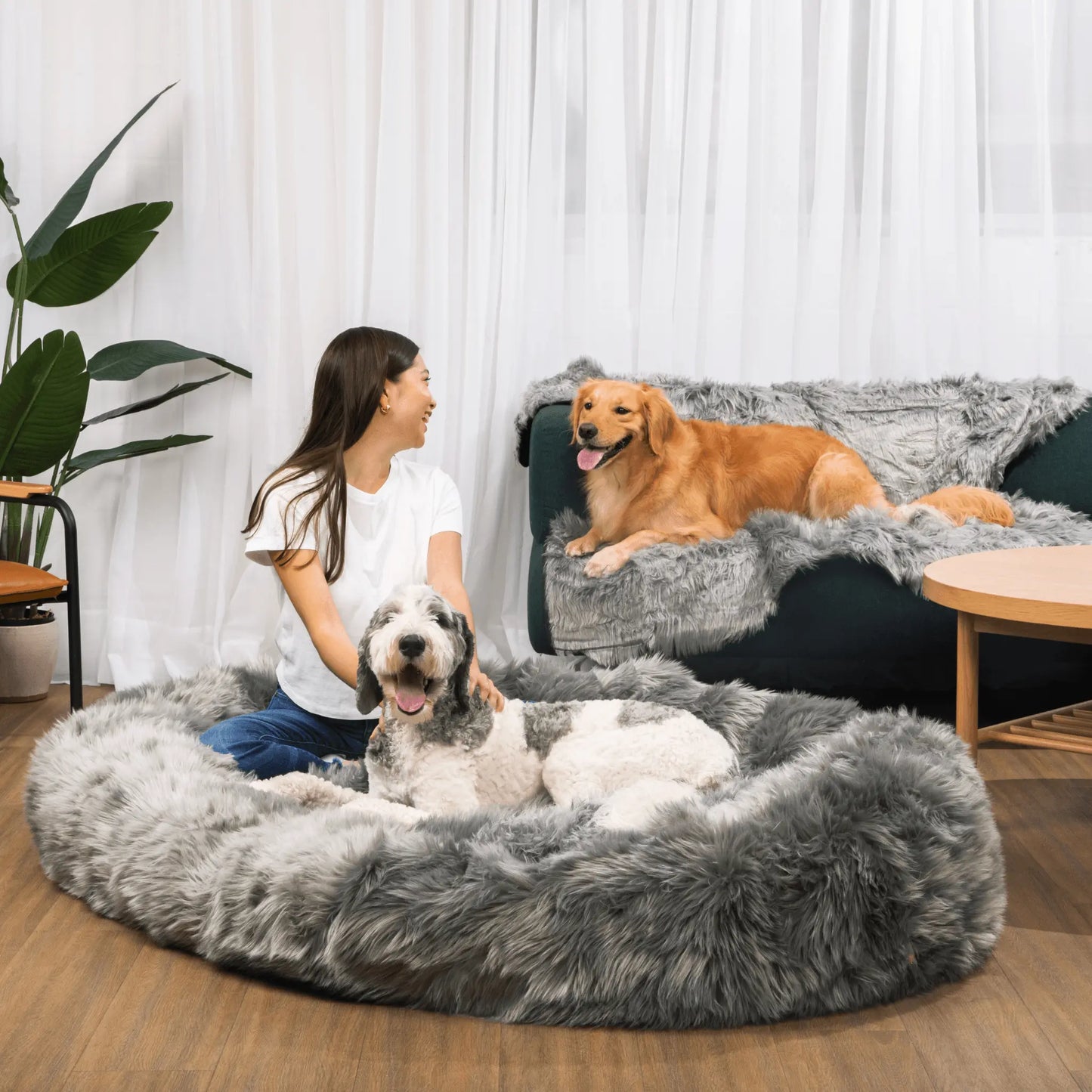 PupCloud™ Human-Size Dog Bed + Matching Waterproof Blanket Bundle - Charcoal Grey Paw.com