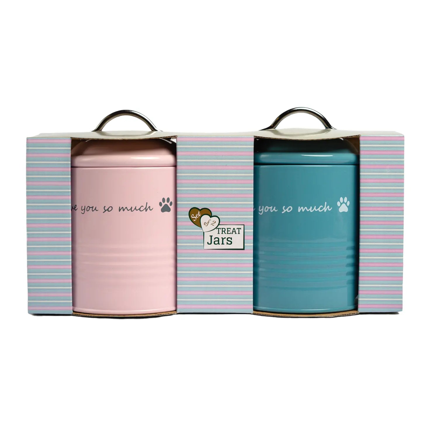 "I Love You So Much" Dog Treat Canister Gift Set – Pink & Blue American Pet Supplies