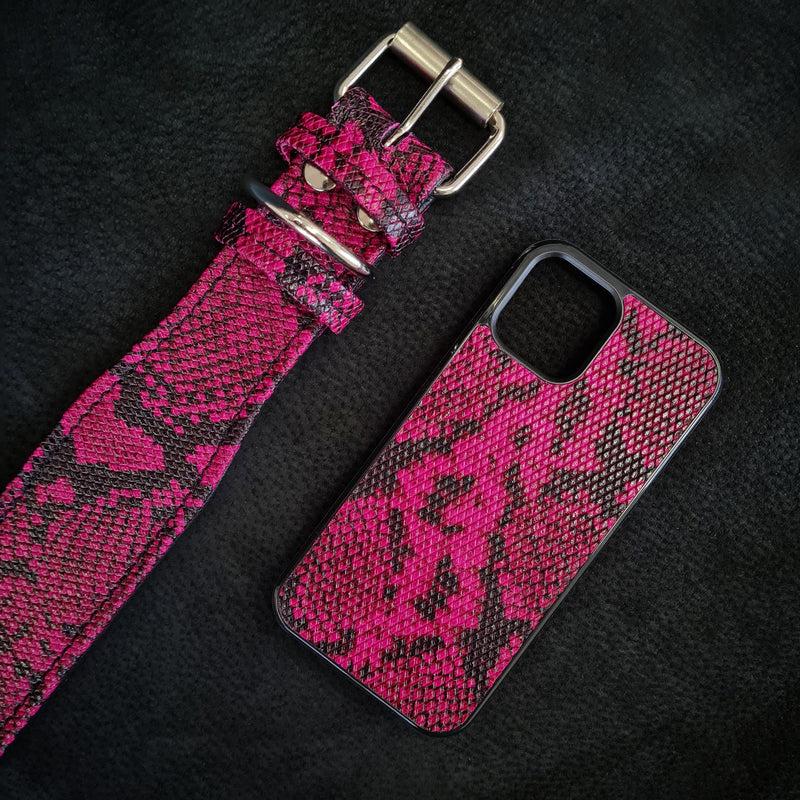 Bestia Rock Python Leather Phone Case – Pink
