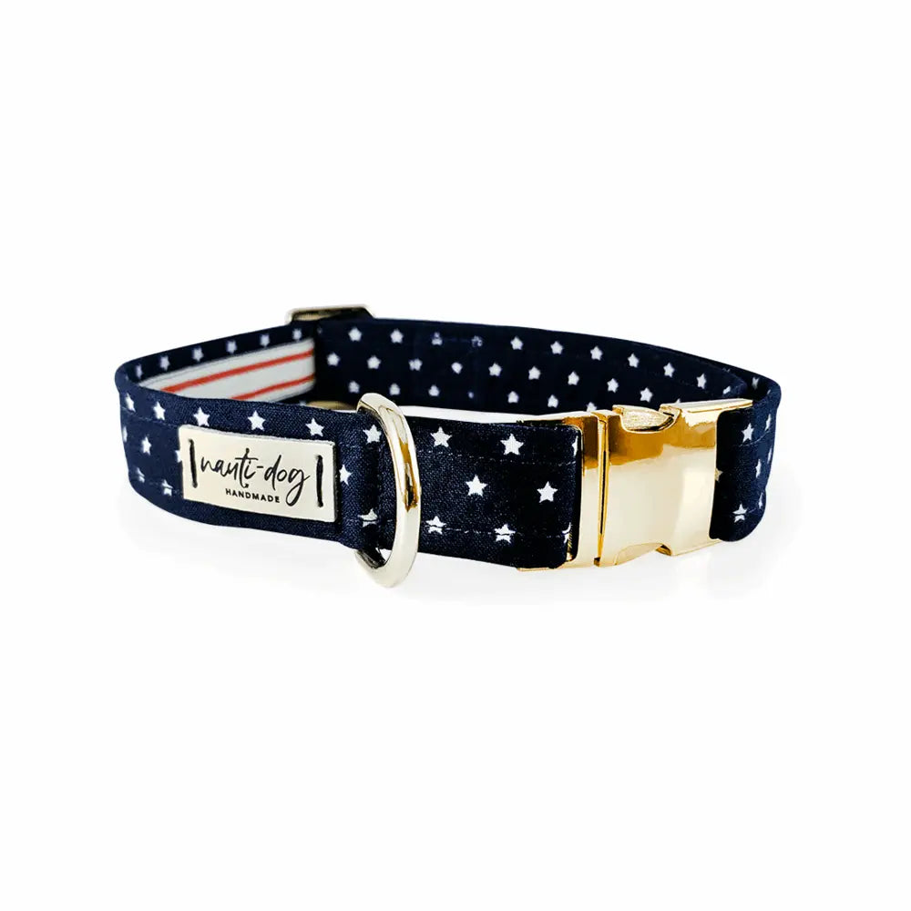 Independence Patriotic American Star Navy Buckle & Martingale Dog Collar Nauti-dog Handmade