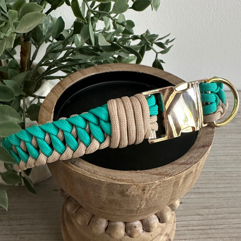 Infinity Braid in Teal & Light Tan - Handmade Dog Collar Pawsh Pup Co.