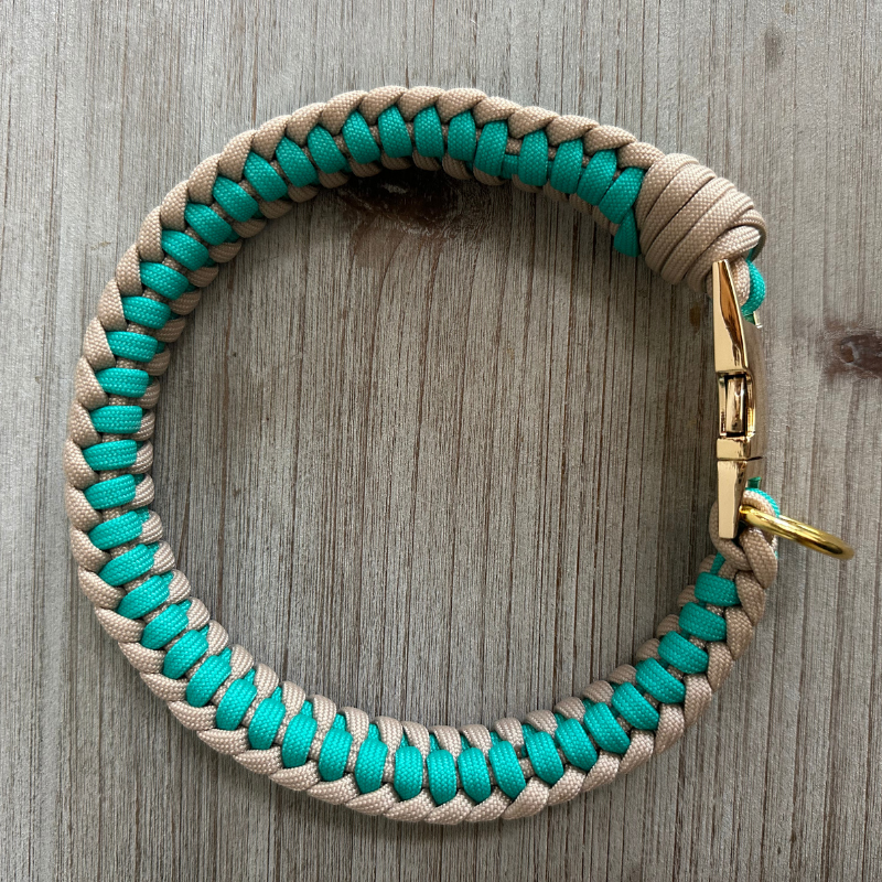Infinity Braid in Teal & Light Tan - Handmade Dog Collar Pawsh Pup Co.