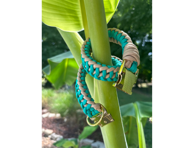 Infinity Braid in Teal & Light Tan - Handmade Dog Collar Pawsh Pup Co.