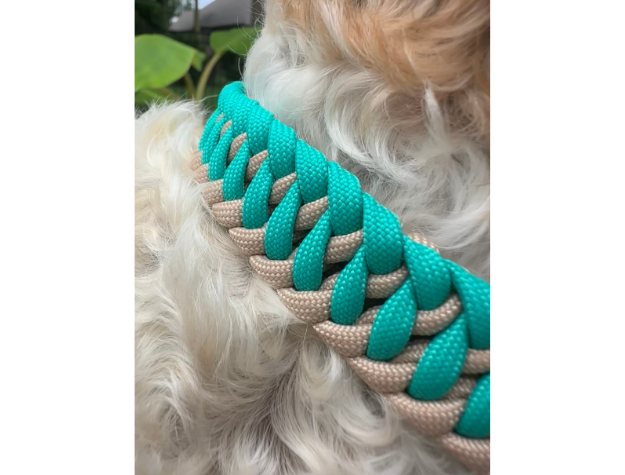 Infinity Braid in Teal & Light Tan - Handmade Dog Collar Pawsh Pup Co.