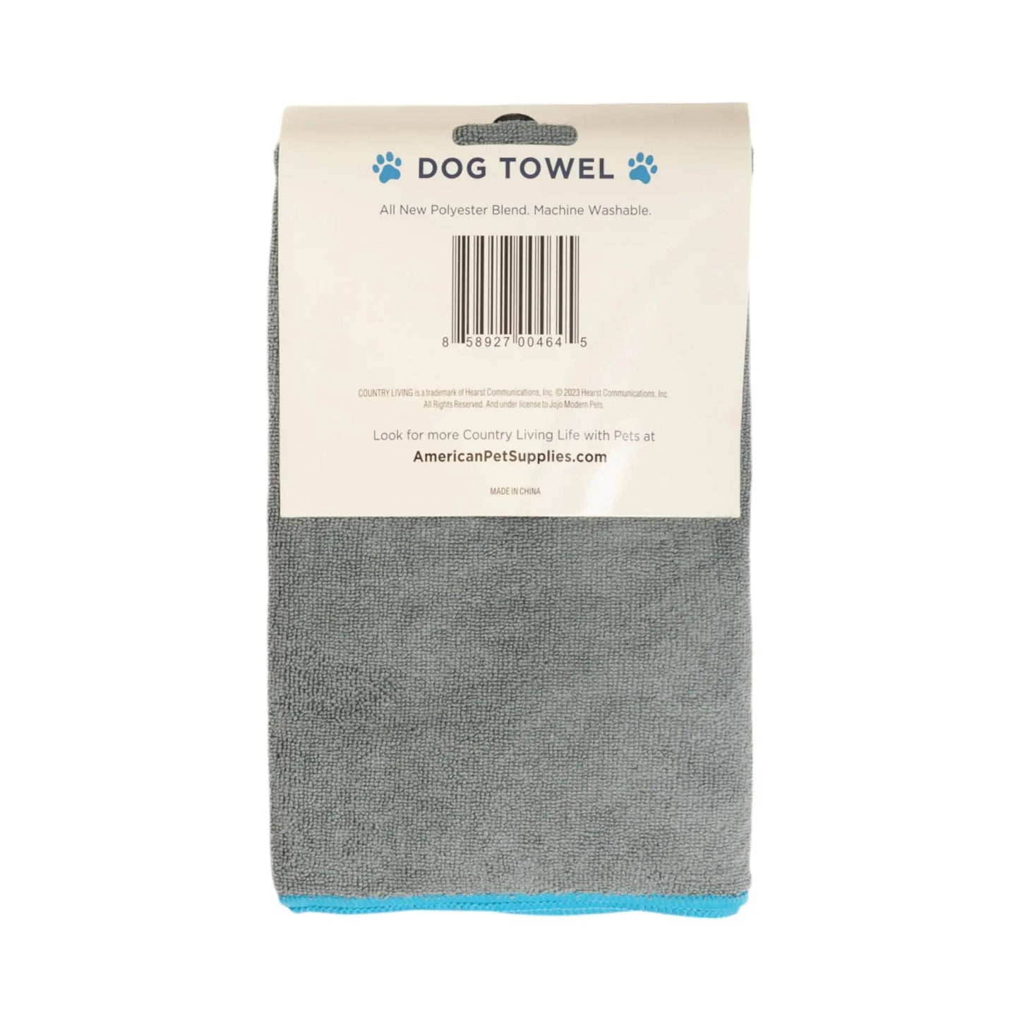 Country Living Large Gray Microfiber Dog Bath Towel with Teal Embroidered Paw Print American Pet Supplies