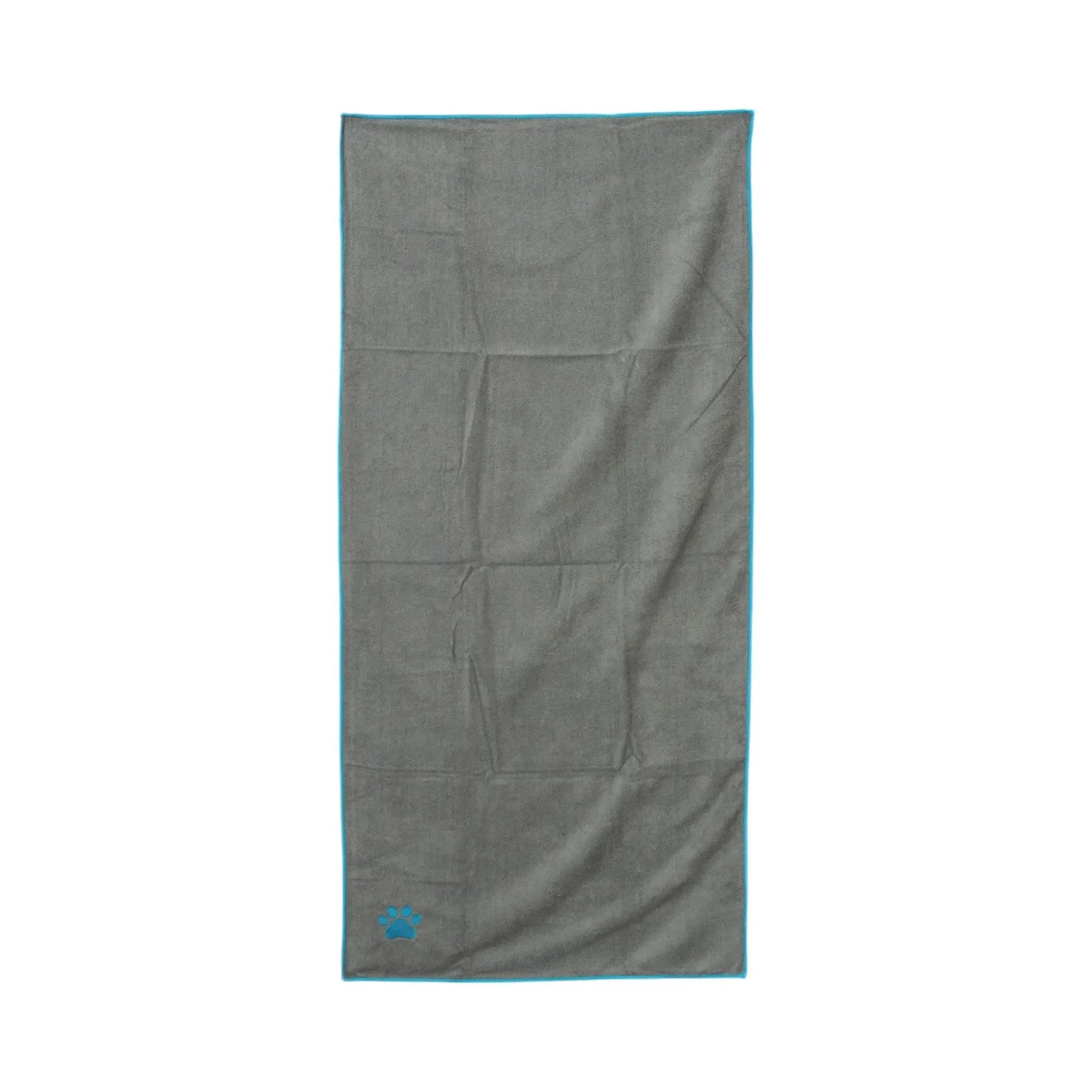 Country Living Large Gray Microfiber Dog Bath Towel with Teal Embroidered Paw Print American Pet Supplies