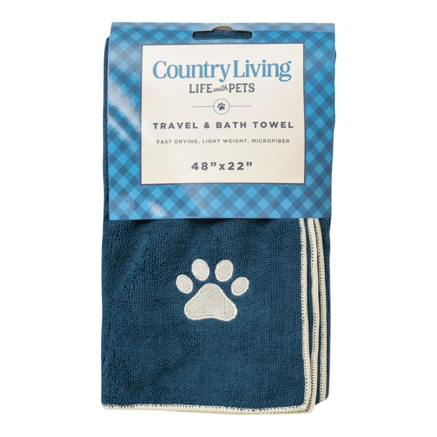 Country Living Large Marine Blue Microfiber Dog Bath Towel with Embroidered Paw Print American Pet Supplies
