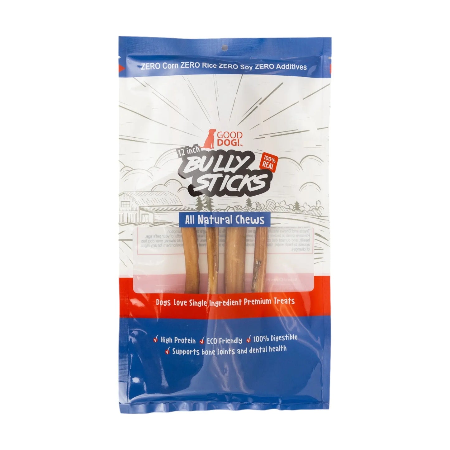All-Natural Beef Bully Stick Dog Treats – Nutrient-Rich, and High-Protein – 12-Inch Standard (4-Pack) American Pet Supplies