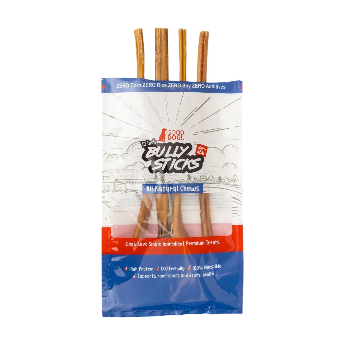 All-Natural Beef Bully Stick Dog Treats – Nutrient-Rich, and High-Protein – 12-Inch Standard (4-Pack) American Pet Supplies