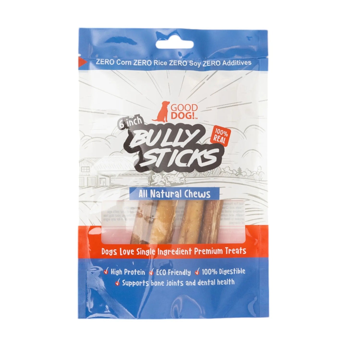 All-Natural Beef Bully Stick Dog Treats – Nutrient-Rich, and High-Protein – 6-Inch Standard (4-Pack) American Pet Supplies