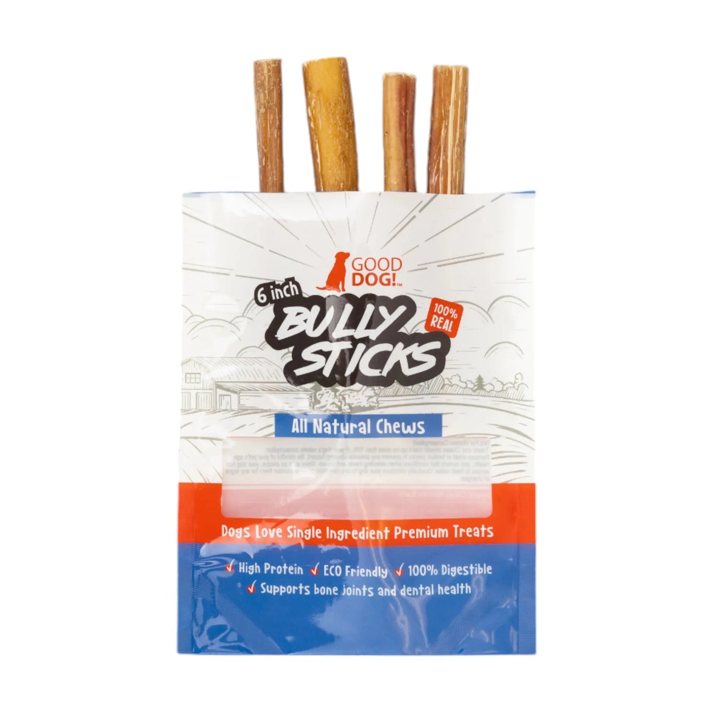 All-Natural Beef Bully Stick Dog Treats – Nutrient-Rich, and High-Protein – 6-Inch Standard (4-Pack) American Pet Supplies