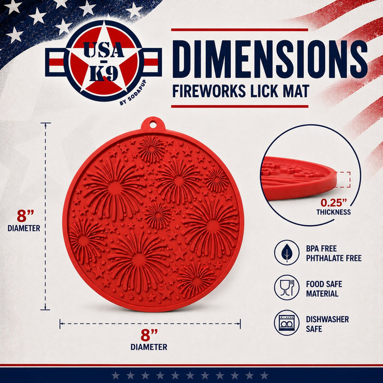 USA-K9 Fireworks Design eMat - Enrichment Lick Mat For Dogs and Cats - with Suction Cups | USA Made