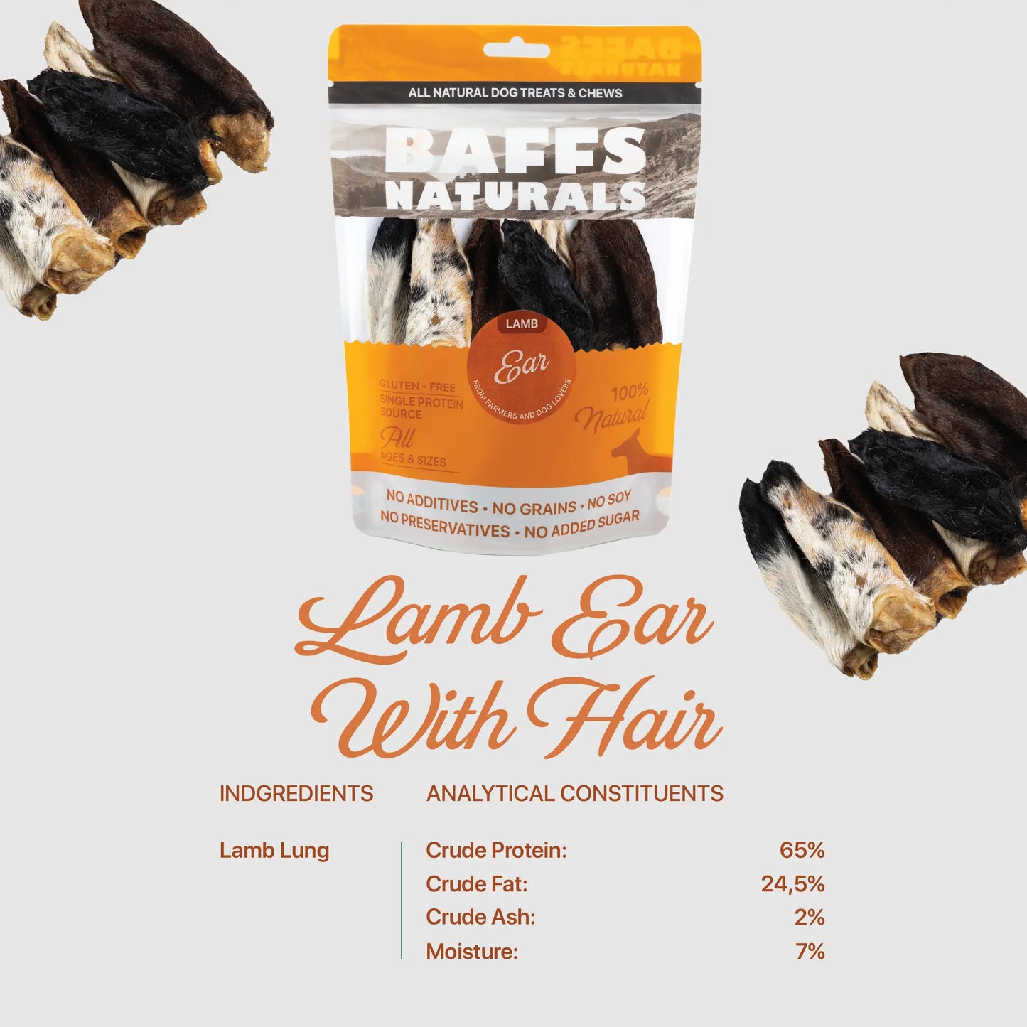 BAFFS NATURALS All-Natural Premium Lamb Ear Dog Chews – (3.5oz Bag) American Pet Supplies