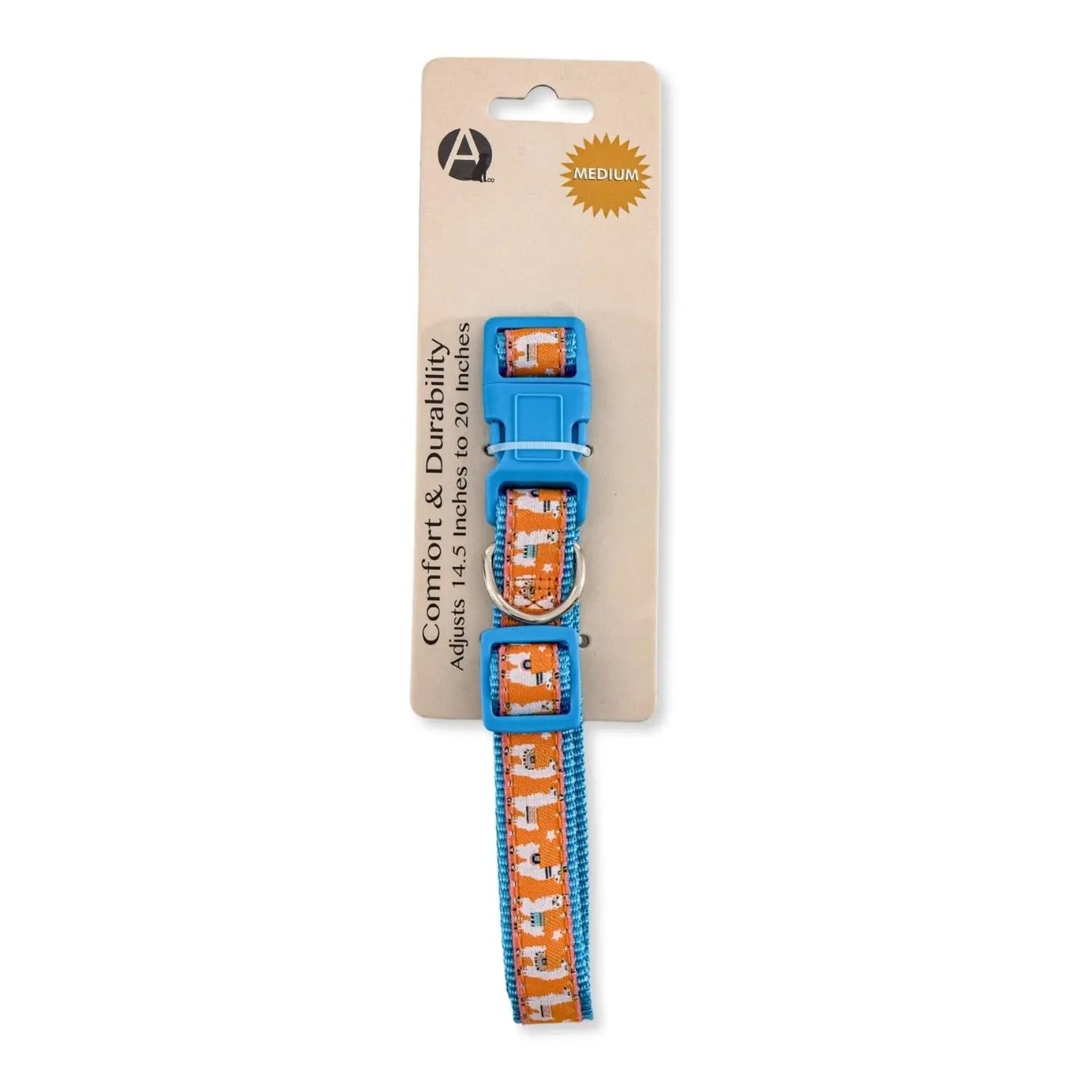 Nylon Dog Collar with Embroidered Llama Design, Adjustable, Comfortable & Secure Fit American Pet Supplies