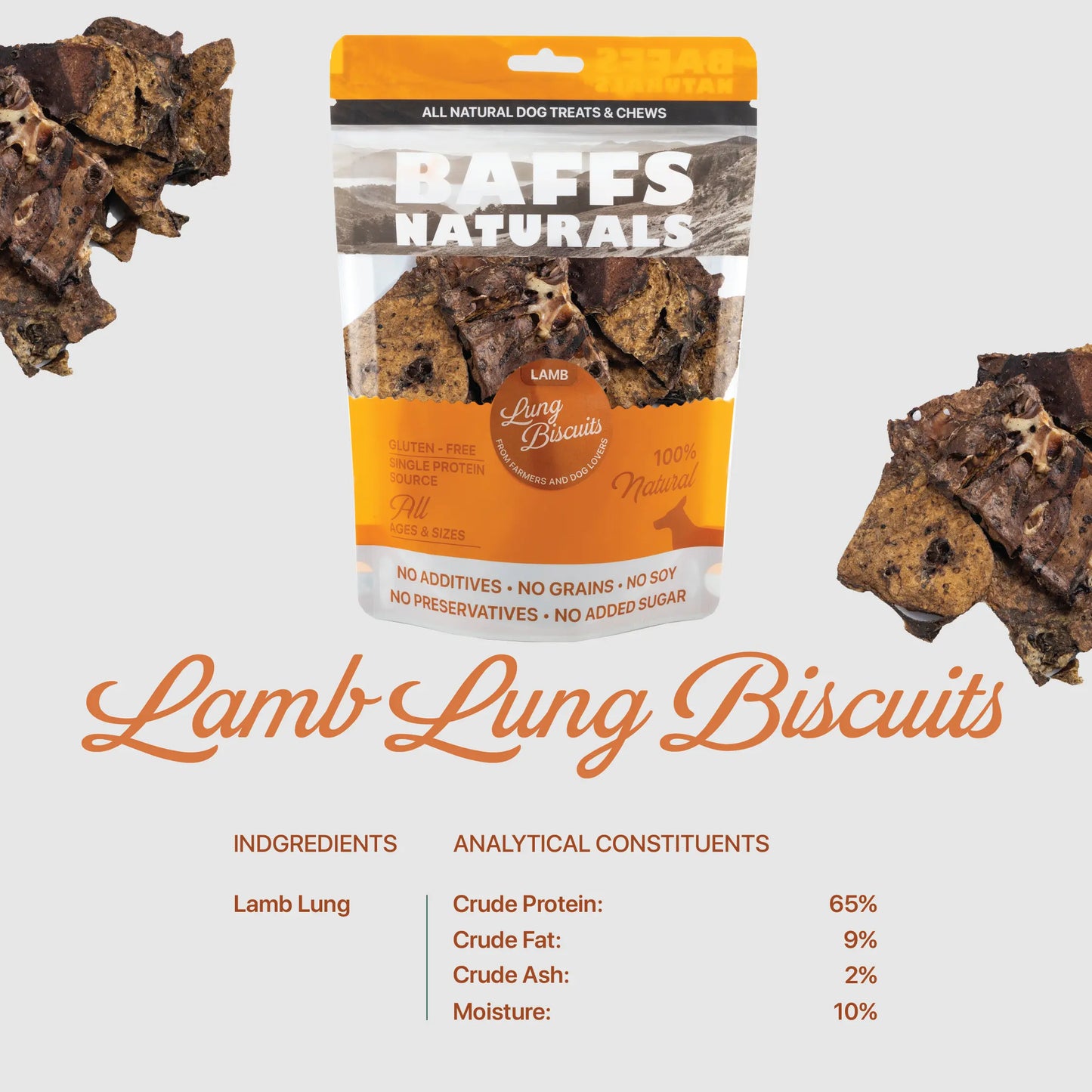 BAFFS NATURALS All-Natural Premium Lamb Lung Biscuits – 2 Pack (4oz Each) American Pet Supplies