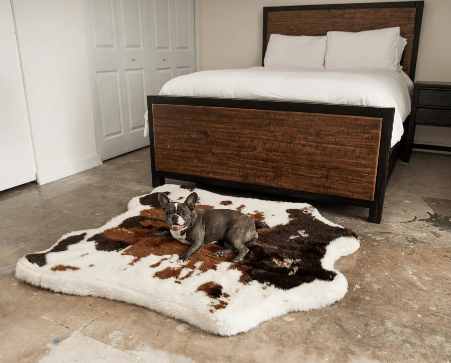 PupRug™ Animal Print Memory Foam Dog Bed - Brown Faux Cowhide Paw.com
