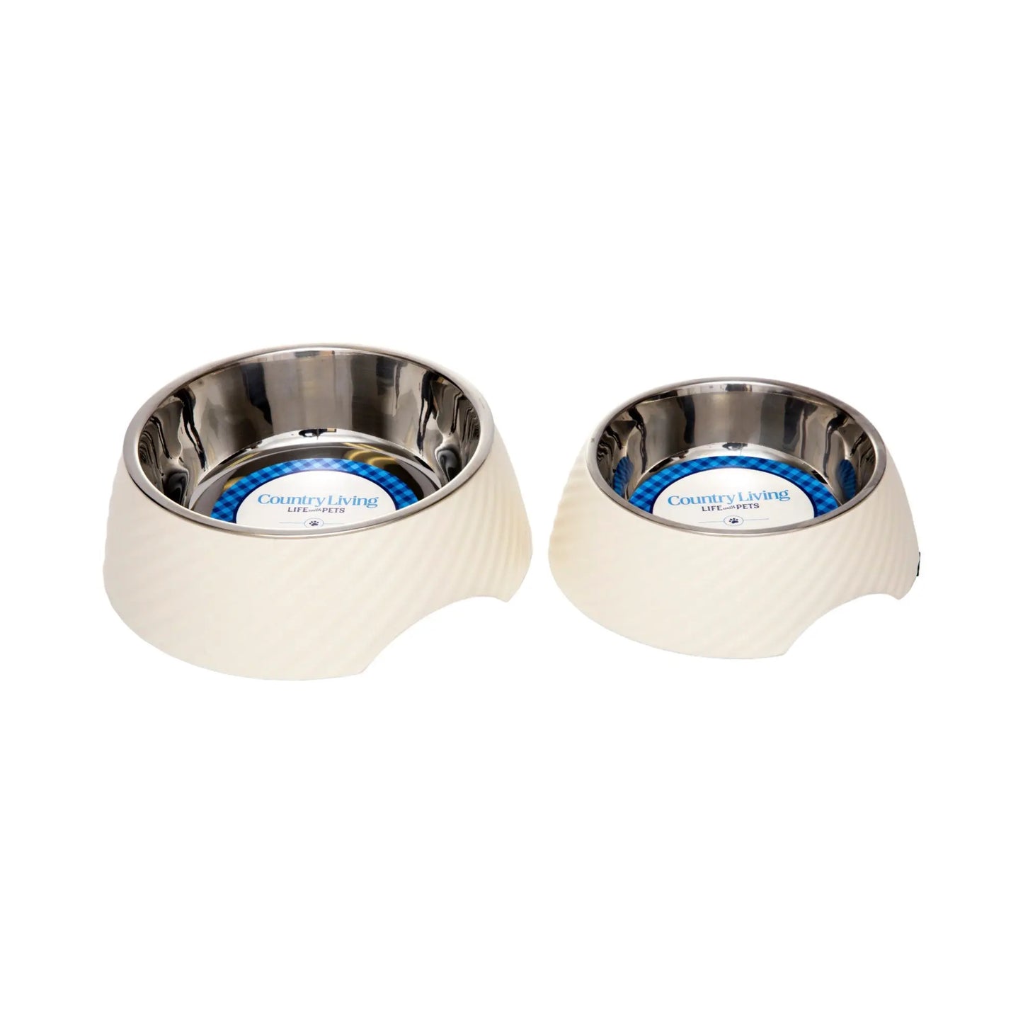 Country Living Set of 2 Round Twill Melamine Dog Bowls with Removable Stainless Steel Inserts – White Swan American Pet Supplies