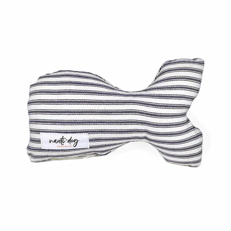 Naval Rigging Navy Ticking Stripe Woven Stuffed Squeaker Wubby Dog Toy Nauti-dog Handmade
