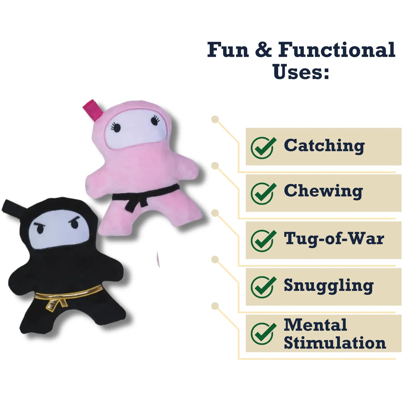 Pink & Black Ninja Love Plush Dog Toy Gift Set – with Squeaker & Crinkle Paper for Fun Play American Pet Supplies