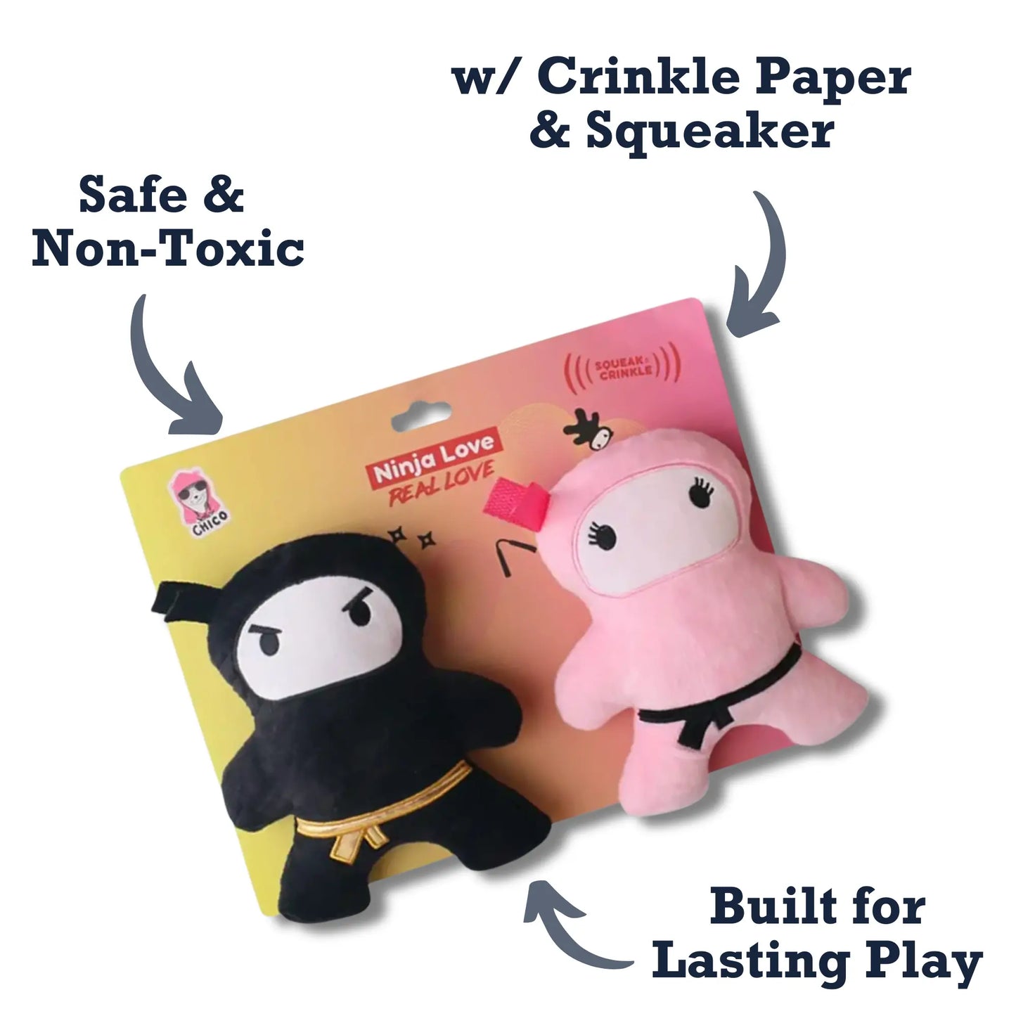 Pink & Black Ninja Love Plush Dog Toy Gift Set – with Squeaker & Crinkle Paper for Fun Play American Pet Supplies
