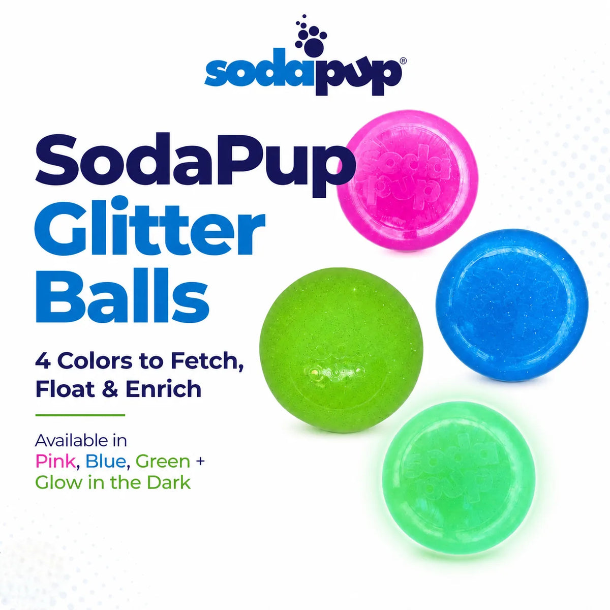 Glitter Ball Dog Toy | Soft PUP-X Rubber Floating Fetch Ball with Treat Dispenser | USA Made